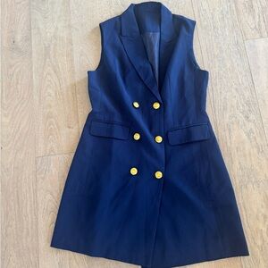 Vest Dress With Gold Buttons Small Navy Blue